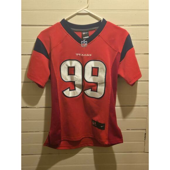Nike NFL Texans Jersey Boys L Watt 99 Red On Field Game Sewn Patch Short Sleeve - Picture 2 of 4